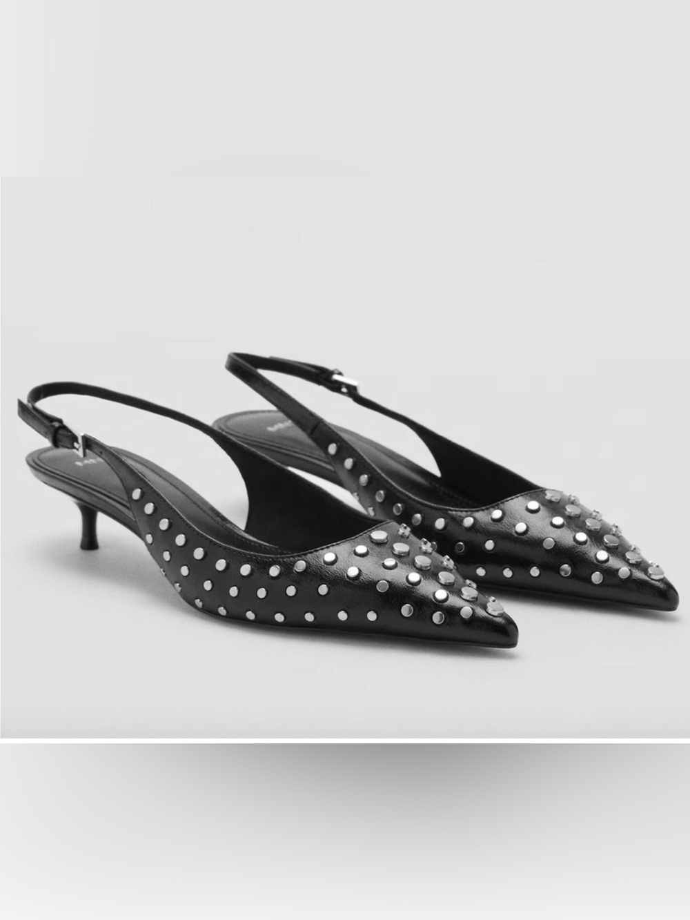 NEW MANGO MNG BLACK STUDDED KITTEN HEELS SLINGBACK PUMPS SHOES SZ 6.5 37